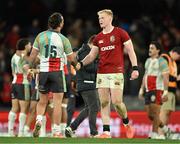 22 July 2025; Jamie Osborne of British & Irish Lions, right, shakes hands with Andy Muirhead of First Nations & Pasifika XV after the tour match between First Nations & Pasifika XV and the British & Irish Lions at Marvel Stadium in Melbourne, Australia. Photo by Brendan Moran/Sportsfile