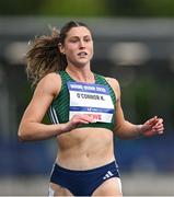 23 July 2025; Kate O'Connor, from Dundalk in Louth, representing Ulster University and Ireland, after the women's heptathlon 100m hurdles during day seven of the FISU World University Games 2025 at Lohrheidestadion in Bochum, Germany. Photo by Shauna Clinton/Sportsfile