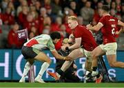 22 July 2025; Jamie Osborne of British & Irish Lions in action against Triston Reilly of First Nations & Pasifika XV during the tour match between First Nations & Pasifika XV and the British & Irish Lions at Marvel Stadium in Melbourne, Australia. Photo by Brendan Moran/Sportsfile