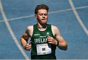23 July 2025; Joe Burke of Team Ireland after competing in the boys 200m heats at Todor Proeski National Arena during day three of the 2025 European Youth Summer Olympic Festival in Skopje, North Macedonia. Photo by Tyler Miller/Sportsfile
