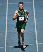 23 July 2025; Joe Burke of Team Ireland competes in the boys 200m heats at Todor Proeski National Arena during day three of the 2025 European Youth Summer Olympic Festival in Skopje, North Macedonia. Photo by Tyler Miller/Sportsfile
