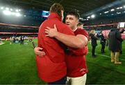 22 July 2025; Tom Clarkson of British & Irish Lions, right, and Joe McCarthy of British & Irish Lions after the tour match between First Nations & Pasifika XV and the British & Irish Lions at Marvel Stadium in Melbourne, Australia. Photo by Brendan Moran/Sportsfile