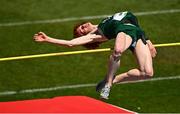 23 July 2025; Conor Penney of Team Ireland competes in the boys high jump final at Todor Proeski National Arena during day three of the 2025 European Youth Summer Olympic Festival in Skopje, North Macedonia. Photo by Tyler Miller/Sportsfile