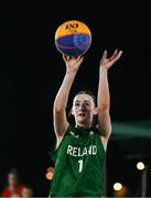22 July 2025; Aoibheann Donnelly of Team Ireland during the girls 3x3 Group C match between Team Ireland and Netherlands during day two of the 2025 European Youth Summer Olympic Festival at East Gate Mall in Skopje, North Macedonia. Photo by Tyler Miller/Sportsfile