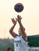 22 July 2025; Faye McDonnell of Team Ireland during the girls 3x3 Group C match between Team Ireland and Romania during day two of the 2025 European Youth Summer Olympic Festival at East Gate Mall in Skopje, North Macedonia. Photo by Tyler Miller/Sportsfile