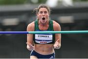 23 July 2025; Kate O'Connor, from Dundalk in Louth, representing Ulster University and Ireland, reacts during the women's heptathlon high jump on day seven of the FISU World University Games 2025 at Lohrheidestadion in Bochum, Germany. Photo by Shauna Clinton/Sportsfile