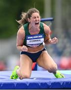 23 July 2025; Kate O'Connor, from Dundalk in Louth, representing Ulster University and Ireland, reacts during the women's heptathlon high jump on day seven of the FISU World University Games 2025 at Lohrheidestadion in Bochum, Germany. Photo by Shauna Clinton/Sportsfile