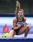 23 July 2025; Kate O'Connor, from Dundalk in Louth, representing Ulster University and Ireland, reacts during the women's heptathlon high jump on day seven of the FISU World University Games 2025 at Lohrheidestadion in Bochum, Germany. Photo by Shauna Clinton/Sportsfile