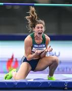 23 July 2025; Kate O'Connor, from Dundalk in Louth, representing Ulster University and Ireland, reacts during the women's heptathlon high jump on day seven of the FISU World University Games 2025 at Lohrheidestadion in Bochum, Germany. Photo by Shauna Clinton/Sportsfile