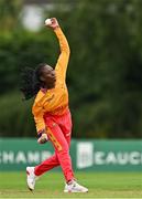 22 July 2025; Zimbabwe bowler Melis Tanyaradzwa Ndhlovu during match two of the Women's T20 International Series between Ireland and Zimbabwe at Pembroke Cricket Club in Dublin. Photo by Sam Barnes/Sportsfile
