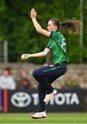 22 July 2025; Ireland bowler Orla Prendergast during match two of the Women's T20 International Series between Ireland and Zimbabwe at Pembroke Cricket Club in Dublin. Photo by Sam Barnes/Sportsfile