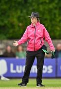 22 July 2025; Umpire Kim Cotton during match two of the Women's T20 International Series between Ireland and Zimbabwe at Pembroke Cricket Club in Dublin. Photo by Sam Barnes/Sportsfile