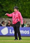 22 July 2025; Umpire Kim Cotton during match two of the Women's T20 International Series between Ireland and Zimbabwe at Pembroke Cricket Club in Dublin. Photo by Sam Barnes/Sportsfile
