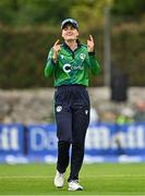 22 July 2025; Ireland captain Gaby Lewis reacts during match two of the Women's T20 International Series between Ireland and Zimbabwe at Pembroke Cricket Club in Dublin. Photo by Sam Barnes/Sportsfile