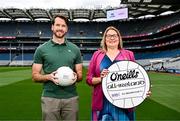 22 July 2025; James Towell, financial controller, O'Neills, left, and LGFA president Trina Murray during the 2025 O’Neills All-Ireland Club 7s Announcement at Croke Park in Dublin. Photo by Ben McShane/Sportsfile