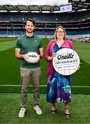 22 July 2025; James Towell, financial controller, O'Neills, left, and LGFA president Trina Murray during the 2025 O’Neills All-Ireland Club 7s Announcement at Croke Park in Dublin. Photo by Ben McShane/Sportsfile