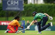 23 July 2025; Zimbabwe bowler Nyasha Gwanzura runs out Ireland batter Rebecca Stokell during match three of the Women's T20 International Series between Ireland and Zimbabwe at Sydney Parade in Dublin. Photo by Seb Daly/Sportsfile