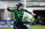 23 July 2025; Ireland fielder Louise Little fields the ball during match three of the Women's T20 International Series between Ireland and Zimbabwe at Sydney Parade in Dublin. Photo by Seb Daly/Sportsfile