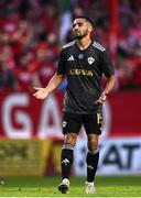 23 July 2025; Leandro Andrade of Qarabag reacts to a missed goal chance during the UEFA Champions League Second Qualifying Round first leg match between Shelbourne and Qarabag FK at Tolka Park in Dublin. Photo by Ben McShane/Sportsfile