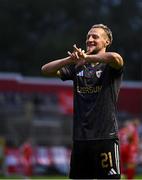 23 July 2025; Olexiy Kashchuk of Qarabag celebrates after scoring his side's second goal during the UEFA Champions League Second Qualifying Round first leg match between Shelbourne and Qarabag FK at Tolka Park in Dublin. Photo by Ben McShane/Sportsfile