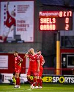 23 July 2025; Kerr McInroy of Shelbourne reacts after conceding a second goal during the UEFA Champions League Second Qualifying Round first leg match between Shelbourne and Qarabag FK at Tolka Park in Dublin. Photo by Stephen McCarthy/Sportsfile