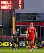 23 July 2025; Kerr McInroy of Shelbourne reacts after conceding a third goal during the UEFA Champions League Second Qualifying Round first leg match between Shelbourne and Qarabag FK at Tolka Park in Dublin. Photo by Stephen McCarthy/Sportsfile