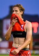 23 July 2025; Harry Wood of Shelbourne dejected after his side's defeat in the UEFA Champions League Second Qualifying Round first leg match between Shelbourne and Qarabag FK at Tolka Park in Dublin. Photo by Stephen McCarthy/Sportsfile
