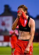 23 July 2025; Harry Wood of Shelbourne dejected after his side's defeat in the UEFA Champions League Second Qualifying Round first leg match between Shelbourne and Qarabag FK at Tolka Park in Dublin. Photo by Stephen McCarthy/Sportsfile
