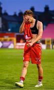23 July 2025; Harry Wood of Shelbourne dejected after his side's defeat in the UEFA Champions League Second Qualifying Round first leg match between Shelbourne and Qarabag FK at Tolka Park in Dublin. Photo by Stephen McCarthy/Sportsfile
