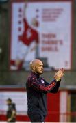 23 July 2025; Shelbourne head coach Joey O'Brien applauds the supporters after his side's defeat in the UEFA Champions League Second Qualifying Round first leg match between Shelbourne and Qarabag FK at Tolka Park in Dublin. Photo by Stephen McCarthy/Sportsfile