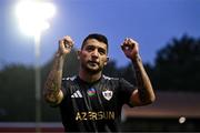 23 July 2025; Pedro Bicalho of Qarabag celebrates after his side's victory in the UEFA Champions League Second Qualifying Round first leg match between Shelbourne and Qarabag FK at Tolka Park in Dublin. Photo by Ben McShane/Sportsfile