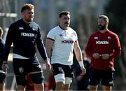 24 July 2025; Jack Conan, centre, with Ollie Chessum, left, andhead coach Andy Farrell during a British & Irish Lions squad training session at Xavier College in Melbourne, Australia. Photo by Brendan Moran/Sportsfile