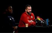 24 July 2025; Head coach Andy Farrell, right, and captain Maro Itoje during a British & Irish Lions media conference at Xavier College in Melbourne, Australia. Photo by Brendan Moran/Sportsfile