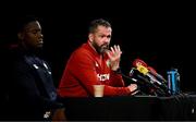 24 July 2025; Head coach Andy Farrell, right, and captain Maro Itoje during a British & Irish Lions media conference at Xavier College in Melbourne, Australia. Photo by Brendan Moran/Sportsfile