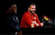 24 July 2025; Captain Maro Itoje, left, and head coach Andy Farrell during a British & Irish Lions media conference at Xavier College in Melbourne, Australia. Photo by Brendan Moran/Sportsfile