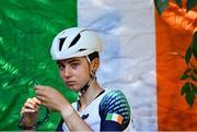 24 July 2025; Emer Heverin of Team Ireland before competing in the girls road race during day four of the 2025 European Youth Summer Olympic Festival in Kumanovo, North Macedonia. Photo by Tyler Miller/Sportsfile