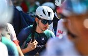 24 July 2025; Emer Heverin of Team Ireland before competing in the girls road race during day four of the 2025 European Youth Summer Olympic Festival in Kumanovo, North Macedonia. Photo by Tyler Miller/Sportsfile