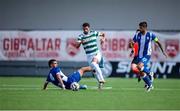24 July 2025; Danny Mandroiu of Shamrock Rovers in action against Javi Paul, left, and Juanma of St Joseph's during the UEFA Conference League Second Qualifying Round first leg match between St Joseph's and Shamrock Rovers at Victoria Stadium in Gibraltar. Photo by Salva Castizo/Sportsfile