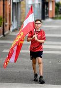 24 July 2025; St Patrick's Athletic supporter Caden Molloy before the UEFA Conference League Second Qualifying Round first leg match between St Patrick's Athletic and Nomme Kalju FC at Richmond Park in Dublin. Photo by Stephen McCarthy/Sportsfile
