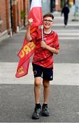 24 July 2025; St Patrick's Athletic supporter Caden Molloy before the UEFA Conference League Second Qualifying Round first leg match between St Patrick's Athletic and Nomme Kalju FC at Richmond Park in Dublin. Photo by Stephen McCarthy/Sportsfile
