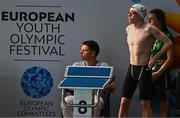 24 July 2025; Shea Mathers of Team Ireland before competing in the boys 100m butterfly semi-final at the Olympic Swimming Pool Center during day four of the 2025 European Youth Summer Olympic Festival in Skopje, North Macedonia. Photo by Tyler Miller/Sportsfile