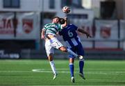 24 July 2025; Dylan Watts of Shamrock Rovers in action against Manuel Sánchez of St Joseph's during the UEFA Conference League Second Qualifying Round first leg match between St Joseph's and Shamrock Rovers at Victoria Stadium in Gibraltar. Photo by Salva Castizo/Sportsfile