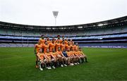 25 July 2025; The Australia team pose for an official team photograph, led by head coach Joe Schmidt, before the Australia rugby squad captain's run at the MCG in Melbourne, Australia. Photo by Brendan Moran/Sportsfile