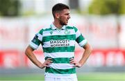 24 July 2025; Dylan Watts of Shamrock Rovers during the UEFA Conference League Second Qualifying Round first leg match between St Joseph's and Shamrock Rovers at Victoria Stadium in Gibraltar. Photo by Salva Castizo/Sportsfile