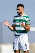 24 July 2025; Roberto Lopes of Shamrock Rovers during the UEFA Conference League Second Qualifying Round first leg match between St Joseph's and Shamrock Rovers at Victoria Stadium in Gibraltar. Photo by Salva Castizo/Sportsfile
