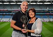 25 July 2025; Lifetime Achievement Award Recipient and former Waterford footballer Aine Wall with her husband Liam and daughter Molly during the GPA Legends Lunch at Croke Park in Dublin. Photo by Sam Barnes/Sportsfile