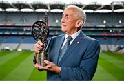 25 July 2025; Lifetime Achievement Award Recipient and former Meath footballer Sean Boylan pictured his award during the GPA Legends Lunch at Croke Park in Dublin. Photo by Sam Barnes/Sportsfile