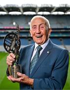 25 July 2025; Lifetime Achievement Award Recipient and former Meath footballer Sean Boylan pictured his award during the GPA Legends Lunch at Croke Park in Dublin. Photo by Sam Barnes/Sportsfile