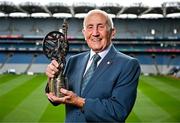 25 July 2025; Lifetime Achievement Award Recipient and former Meath footballer Sean Boylan pictured his award during the GPA Legends Lunch at Croke Park in Dublin. Photo by Sam Barnes/Sportsfile