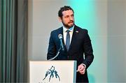 25 July 2025; GPA Chief Executive Tom Parsons speaking during the GPA Legends Lunch at Croke Park in Dublin. Photo by Sam Barnes/Sportsfile